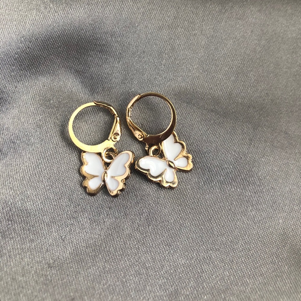 Handmade White Butterfly Huggie Earrings